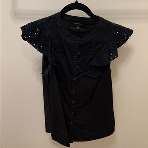 Banana Republic Black Eyelet Ruffle Sleeve Blouse